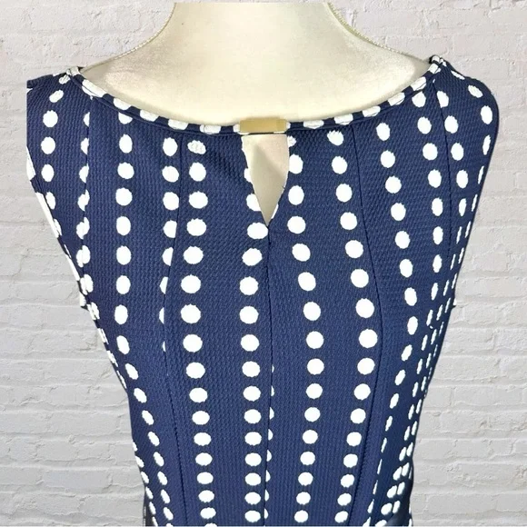 Haani- Navy/White Polkadot Sleeveless Princess Cut Dress- Size L - Picture 2 of 8